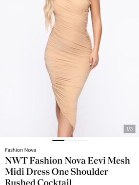 Fashion Nova Beige Ruched Asymmetrical Midi Skirt